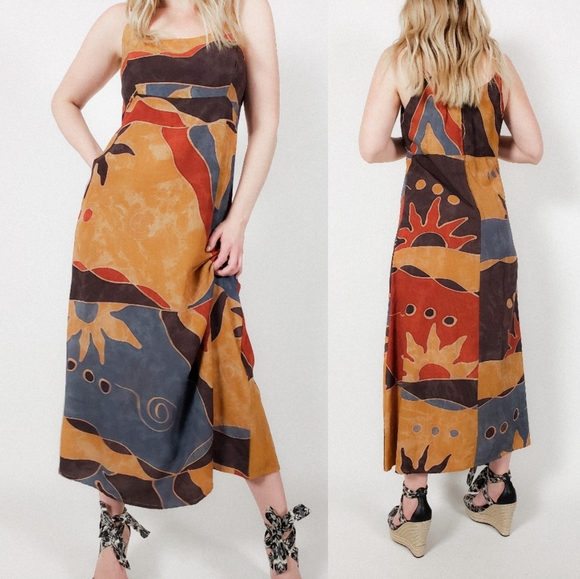 Vintage Dresses & Skirts - Abstract sleeveless dress vintage midi vintage
